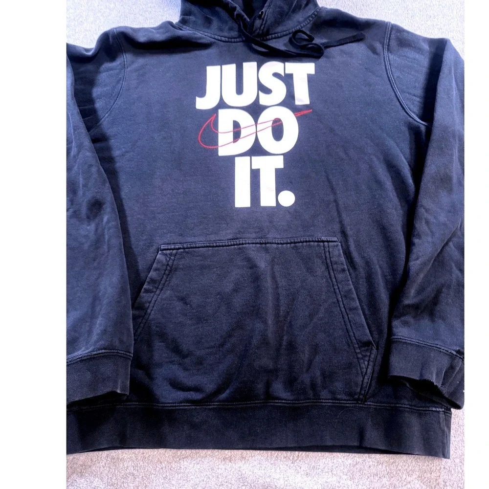 Nike‎ Just Do It Hoodie Black Vintage Style Distressed Swoosh Men's Size M Retro